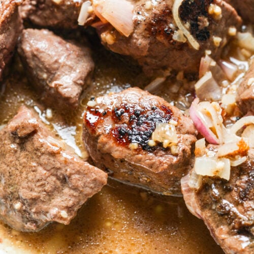 Garlic butter steak bites.