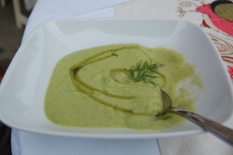Cold cucumber soup in a bowl.