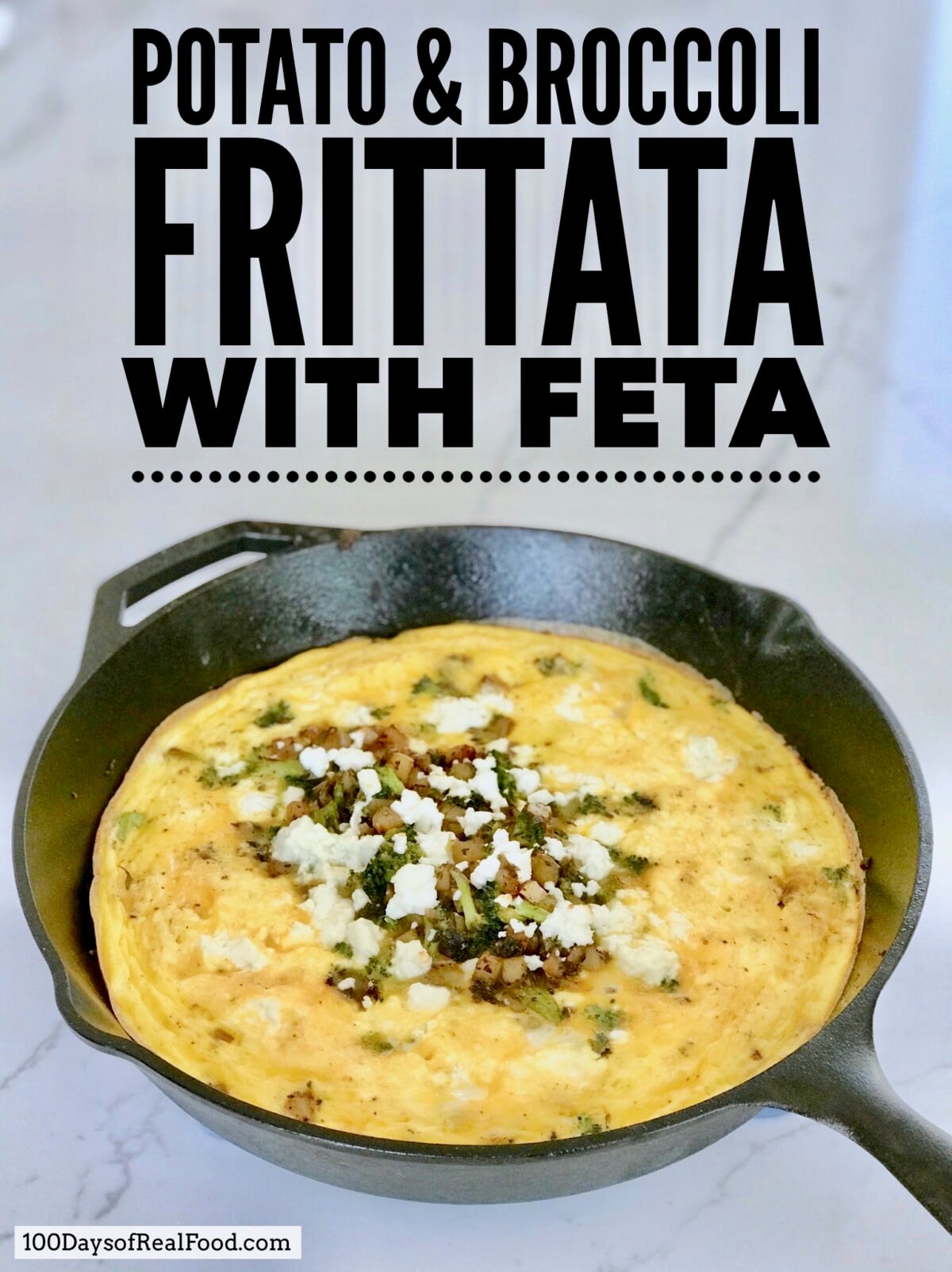 Potato and Broccoli Frittata in a cast iron skillet.