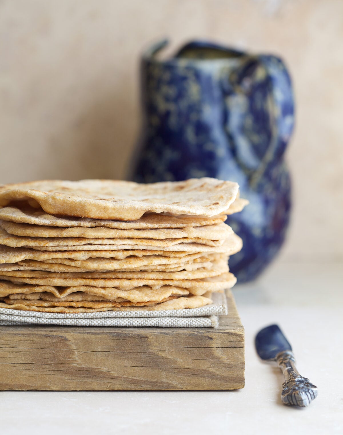 Stack of freshly made whole wheat flour tortillas