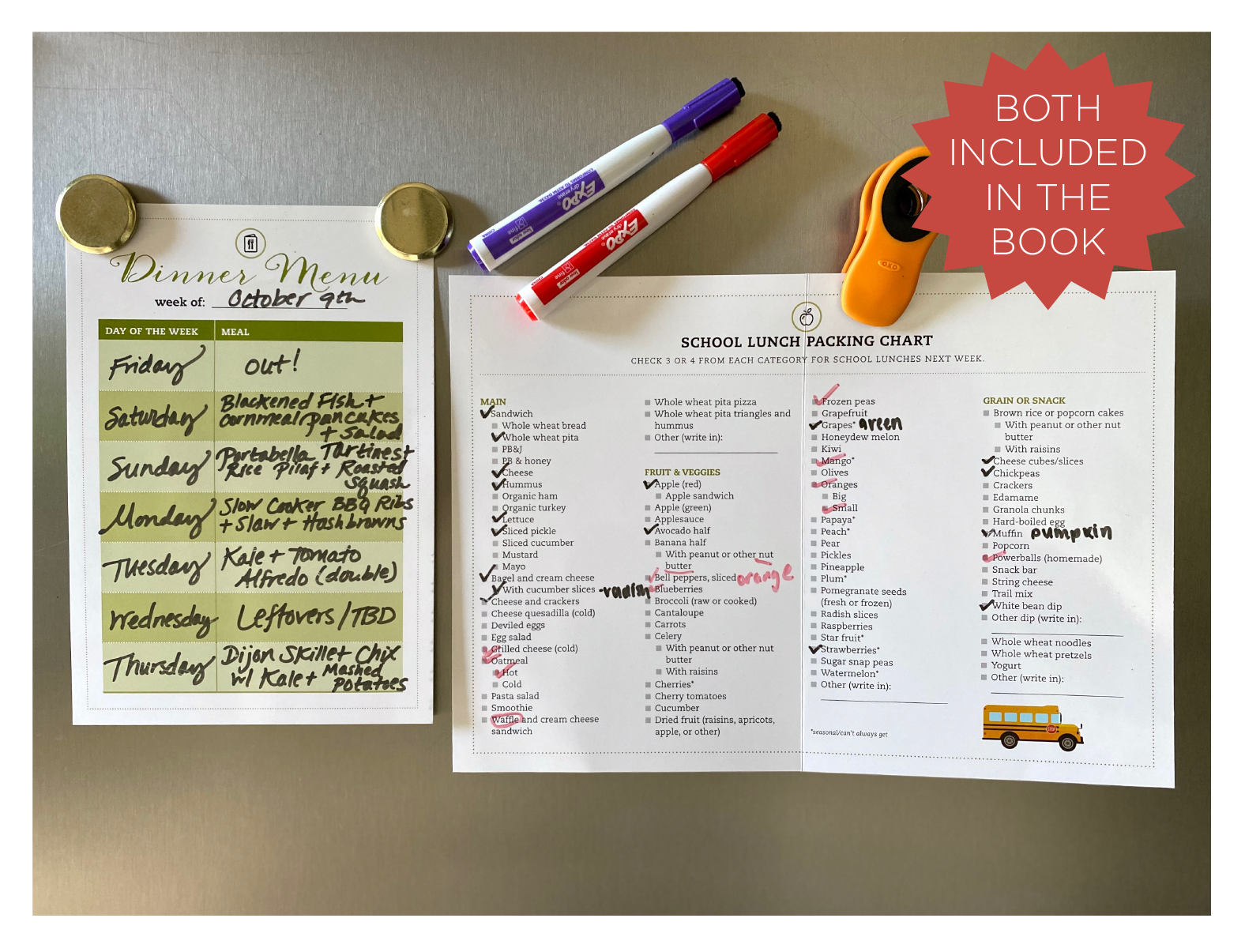 Laminated meal plans included in Meal Planner